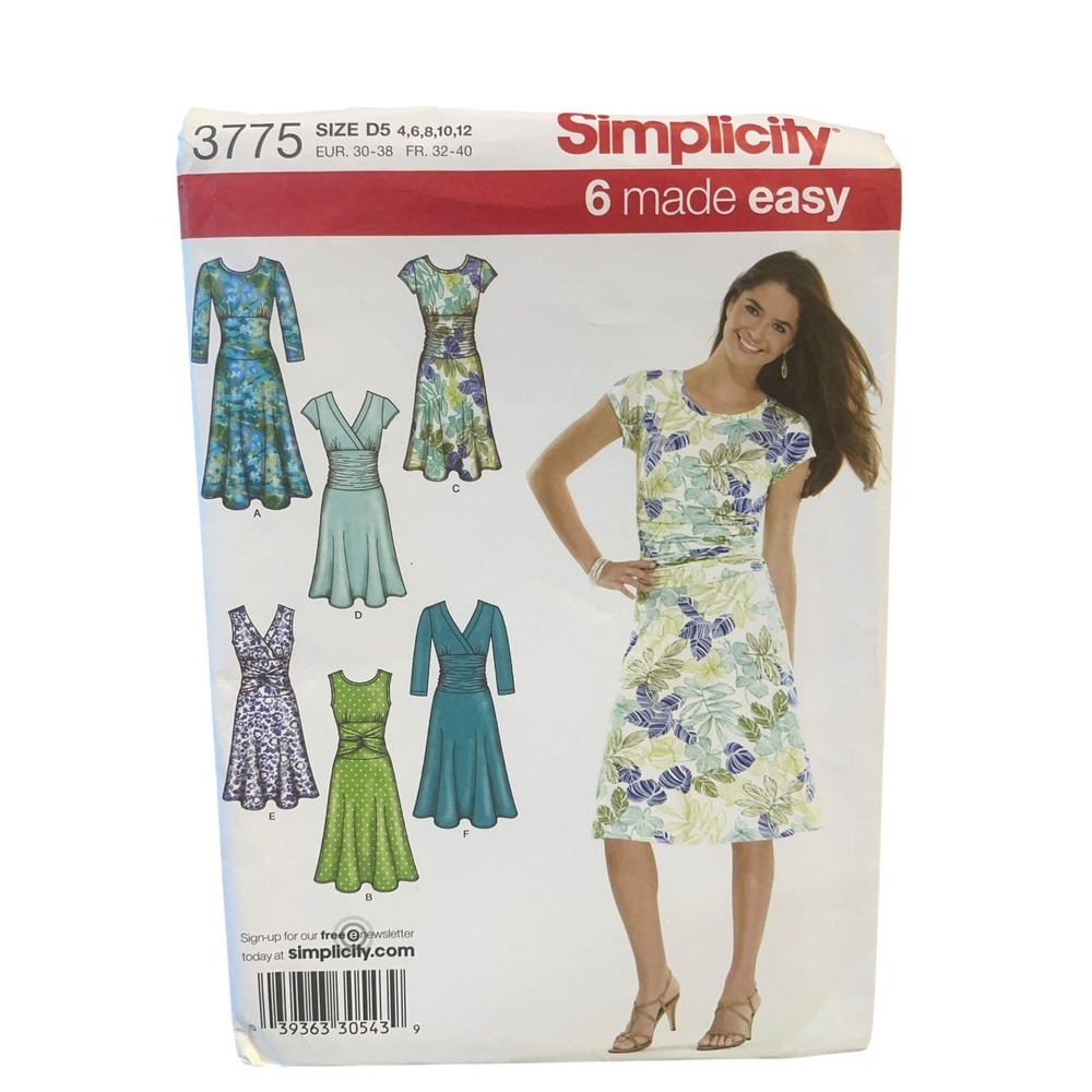 Simplicity Sewing Pattern Misses Size 4-12 3775 Knit Dress 6 Made Easy V-Neck